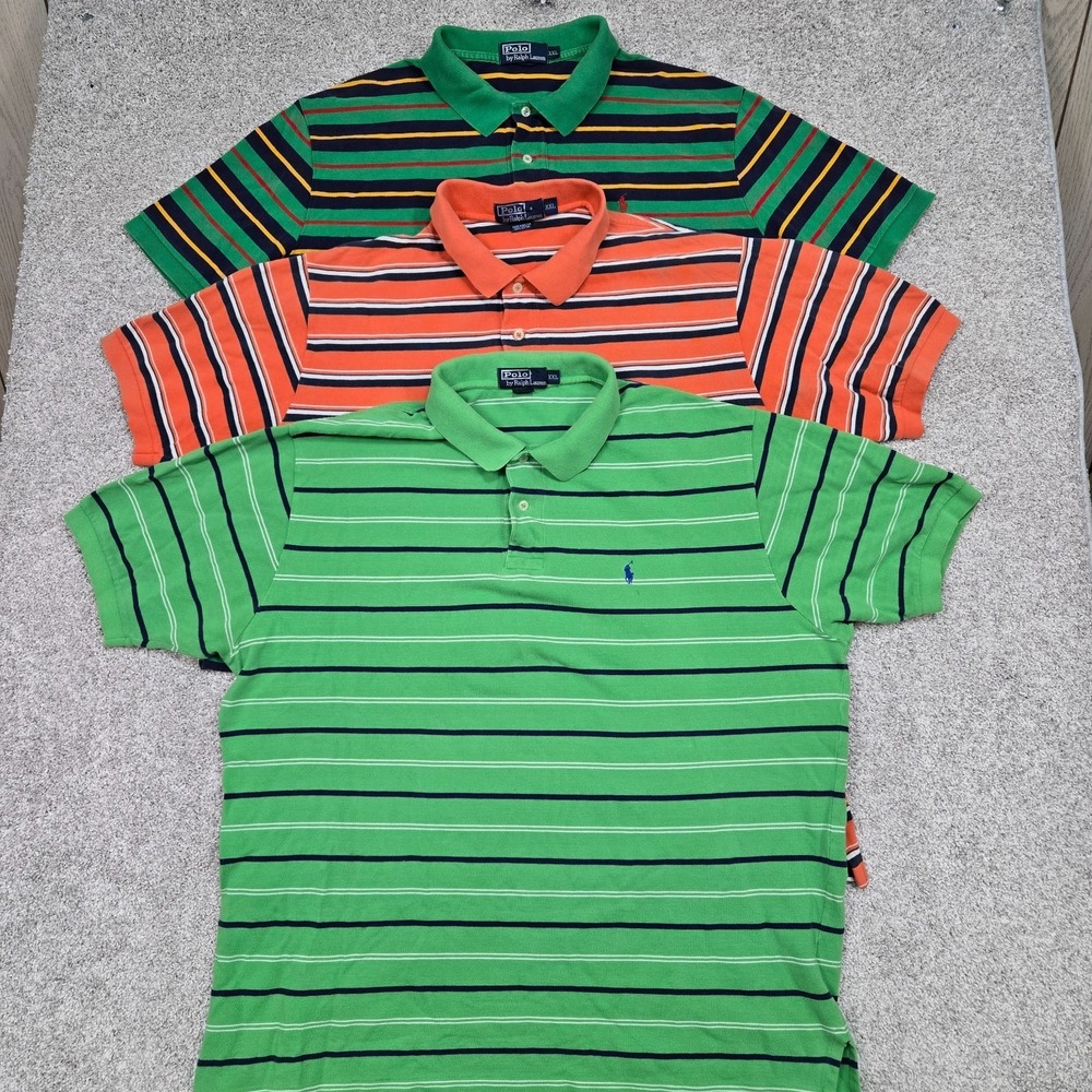 Vintage Ralph Lauren Striped‎ knit Polo Shirts mens 2XL Lot of 3